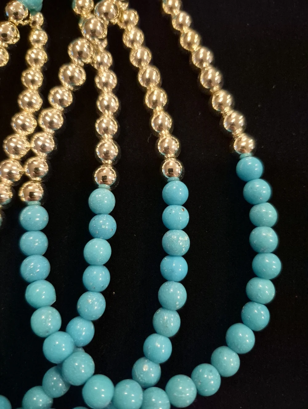 Vintage Genine Lucie Faux Turquoise Bead Multi Strand Necklace Silver Tone - Picture 5 of 6